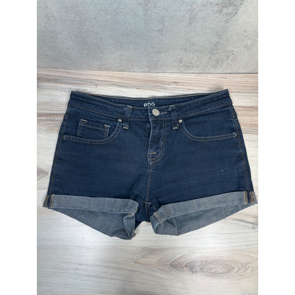 BDG Size 26 Urban Outfitters Mid Rise Shortie Denim Cuffed Shorts‎ Dark Wash
